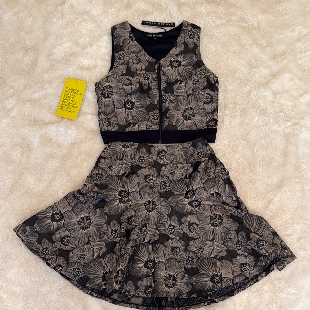 Floral Black and Gray Kids Dress